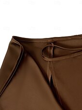 abordables Jupes unies-Jupe femme A ligne Couleur unie Mode Décontractée Mini Jupe taille haute Uni Plissé Micro-élastique Street Daily Noir Champagne Marron Vert Été Satin