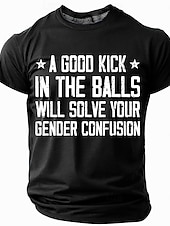  Men's Short Sleeve T-Shirt with 'A Good Kick In The Balls Will Solve Your Gender Confusion' Graphic Print, Crew Neck Casual Top