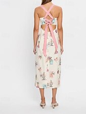 economico disegnare abiti in cotone e lino-Per donna Abito Lungo Maxi Abito Abiti in cotone e lino Vestito Casual Moda All&#039;aperto Feste Ferie Vestibilità regolare Fiore Senza Maniche Spalline Rosa Estate