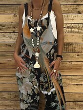 בגדי ריקוד נשים נורמלי סרבלים יום יומי פרחוני ללא שרוולים צווארון U דפוס רחוב חגים רגיל אפור כהה קיץ זול סרבל קז'ואל-בגדי ריקוד נשים נורמלי סרבלים יום יומי פרחוני ללא שרוולים צווארון U דפוס רחוב חגים רגיל אפור כהה קיץ