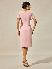 abordables Robes moulantes de soirée-Femmes Robe Midi Robe à Plusieurs Couches Élégant Formel Papillon robe demoiselle d honneur Cocktail Coupe régulière Uni Manche Courte Col ras du cou Rose poussiéreuse Été