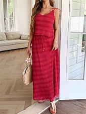 olcso Koktélruhák-A-vonal quinceanera ruhák elegáns ruha esküvő esküvői vendég bokáig érő ujjatlan V-nyakú poliészter hát nélküli gyűrött részletekkel