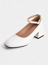 cheap 1950s-Women&#039;s Shiny Purple Patent Leather Mary Jane Heels – 1950s Retro Block Heel Pumps with Ankle Strap for Vintage Party, Wedding, and Prom