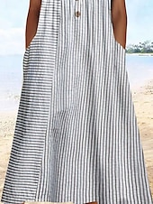 abordables Robe Rayée et Géométrique-Femmes Robe Midi Robe Décontractée Robe d&#039;Été Robe trapèze Robe d&#039;été Vacances Occasionnel Chaussures de plage Fête Coupe Ample Graphique Rayure Manche Courte Col ras du cou Bleu Gris Été