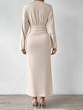 preiswerte Bodenlänge-Kleid Brautmutterkleid Elegant V Ausschnitt Bodenlang Jersey Langarm mit Gerafft 2025