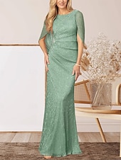 economico Lunghezza del pavimento-Abito per la madre della sposa sirena  tromba abito da matrimonio elegante scollatura a girocollo lunghezza a terra chiffon senza maniche con arricciature