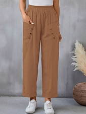 abordables Pantalon uni en coton et lin-Femmes Pantalon en coton et lin Slacks Mode Streetwear Longueur complète Naturel Uni Avec Poches Taille Élastique Confortable Sortir Week-end Chameau Noir Rose Bleu Été Coupe régulière