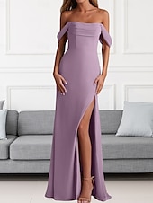 economico Abiti da damigella-Abito da Damigella A-Line Collo a V Manica Lunga Elegante Treno di Spazzata  Strascico Chiffon con Pieghe  Volant