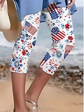tanie Spodnie Dnia Niepodległości-Damskie patriotyczne legginsy w stylu capri wakacyjne moda uliczna długość do łydki wysokie w pasie spodnie z gradientem gwiazd oddychające miękkie elastyczne