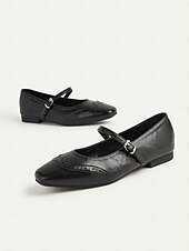 abordables Années 1950-Ballerines Mary Jane en similicuir noir pour femme – style écolière vintage des années 1950 avec détails brogue pour un usage quotidien et des tenues lolita
