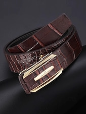 economico Cinture da uomo-Cintura da uomo in vera pelle con fibbia automatica e cricchetto - classico motivo coccodrillo, stile elegante, adatta per matrimoni, affari e occasioni formali