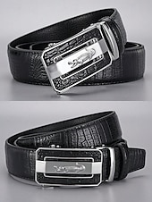 economico Cinture da uomo-Cintura da uomo in pelle con motivo coccodrillo e fibbia automatica – cinture marroni e nere regolabili di alta qualità con elegante fibbia in metallo per abbigliamento formale e casual, regalo perfetto per la festa del papà