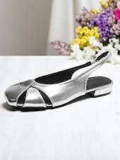 cheap Women&#039;s Flats-Women&#039;s Silver Open Toe Slingback Flats with Crisscross Design - Chic Daily Date Shoes for Modern Women