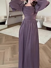 billige BLÅ-Blå A-Line Kjoler Elegant Kjole Formell Semi Formell Bryllup Gulvlengde Lang Utsvingt Erme Firkantet Utringning Glanset Organza med Folder