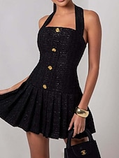 abordables Robes de Diplôme-Femmes Mini Robe Robe de remise des diplômes Robe de Cocktail Mode Soirée Anniversaire Date Coupe régulière Uni Sans manches Col Halter Noir Été
