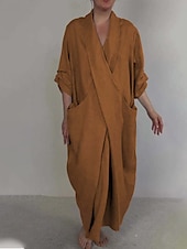 economico Vestito Semplice-Per donna Abito Lungo Maxi Abito Abito in cotone e lino Moda Moderno All&#039;aperto Vacanza Ferie Vestibilità regolare Semplice Mezza Manica Scollo a V Nero Bianco Blu Viola Estate