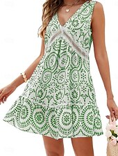 tanie Sukienki boho-Damskie Sukienka mini Sukienka A line Codzienny Na zewnątrz Wyjściowe Regularny Kwiaty Graficzny Bez rękawów W serek Czarny Czerwony Niebieski Zielony Lato Wiosna