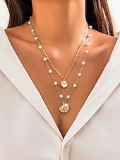 cheap Women&#039;s Necklace-Women&#039;s Summer Beach Necklace with Pearl, Shell and Starfish Charms – Gold-Plated Layered Necklace for Vacation, Casual Outfits and Special Occasions