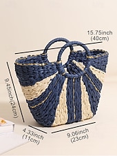 abordables Cabas et fourre-tout-Sac de plage élégant en paille tressée pour femme avec poignées circulaires, grande capacité, design bohème écologique, parfait pour l&#039;été, les vacances et les excursions d&#039;une journée