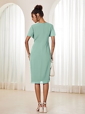 abordables Robes moulantes de soirée-Femmes Robe Midi Robe à Plusieurs Couches Élégant Formel Papillon robe demoiselle d honneur Cocktail Coupe régulière Uni Manche Courte Col ras du cou Vert cendré Été