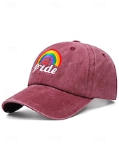 abordables Chapeaux pour femmes-Casquette de baseball LGBTQ en denim vieilli pour femme avec arc-en-ciel et cœurs brodés - Casquette de baseball ajustable pour les défilés de la fierté, les festivals et les tenues décontractées