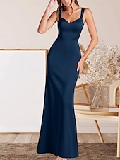 cheap Floor Length-Mermaid / Trumpet Mother of the Bride Dress Wedding Guest Elegant Minimalist V Neck Floor Length Satin Sleeveless with Ruching