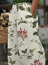 ieftine Pantalon grafic din bumbac in-Pentru femei Pantaloni din bumbac in Pantaloni Decupați Șic Stradă Boho Lungime până la glezne Talie medie Floral Talie elastică Comfortabil Purtare Zilnică Ieșire Alb Vară Primăvară Fit regulat