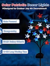 1 Pc Lumière de Jardin Extérieure Étanche Solaire Patriotiques pour le 4 Juillet Jour de l'Indépendance 250ème Anniversaire Jour du Souvenir Lumière en Étoile à Cinq Pattes Rouge Blanc Bleu