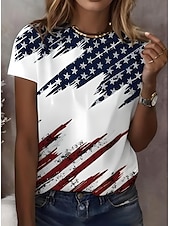 cheap Independence Day Top-Women&#039;s Patriotic  T Shirt Graphic Flag American Flag Vintage Stylish Classic Short Sleeve Crew Neck Regular Tops Daily Weekend Print White Red Summer Spring
