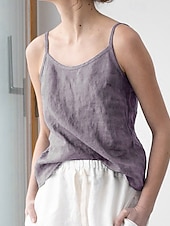 halpa Puserot &amp;amp; Paidat-Naisten Pellava paita Pusero Camisole Tank Top Tavallinen Vapaa-aika Hihaton Tiukka pyöreä kaula-aukko Tavalliset topit Päivittäin Pyhäpäivä Avoin selkä Musta Valkoinen Purppura Kesä