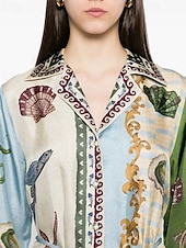 economico disegnare abiti in cotone e lino-Per donna Abito Lungo Maxi Abito Abiti in cotone e lino Vestito Casual Moda All&#039;aperto Feste Ferie Vestibilità regolare Animale Manica Lunga Colletto a Camicia Blu Estate