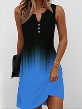preiswerte Kunst &amp; Design Kleid-Damen Minikleid Sommerkleid Shiftkleid Schulterfreies Kleid Urlaub Lässig Party Normale Passform Ombre Grafik Ärmellos V Ausschnitt Gelb Rote Blau Purpur Sommer Frühling