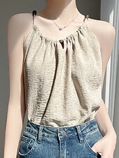economico Camicie-Per donna Camicie di cotone e lino Set ispirati al lino Blusa Semplice Moderno Casual Senza Maniche Spallina Top Regolari Quotidiano Ferie Uscire Arricciato Nero Beige Estate