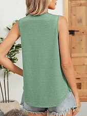 olcso Egyszerű ujjatlan felső-Női Camisole Tank Top Tömör szín Napi Stílusos Alap Ujjatlan Terített nyak Normál felsők Napi Arcpír rózsaszín Bor Medence Lóhere Nyár