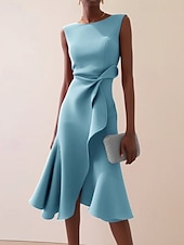abordables Robes moulantes de soirée-Femmes Robe Midi Robe de Bal Robe de Soirée Mode Soirée Date Coupe régulière Uni Sans manches Col ras du cou Rouge Violet Bleu clair Été