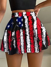billige Uavhengighetsdag-Kvinners patriotiske skjørt mote uformell mini høy midje skjørt grafikk stretchy daglig svart rød blå sommer polyester