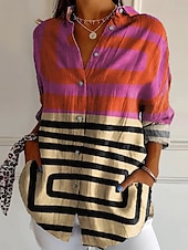 voordelige Dames grafische tops-Dames Overhemd Blouse Bloem Casual Lange mouw Overhemdkraag Normale tops Dagelijks Feestdagen Uitgaan Knop Afdrukken Wit Geel blauw Paars Fuchsia Zomer