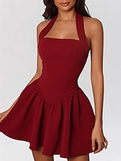 preiswerte Abschlusskleider-Damen Minikleid Weißes Kleid Abschlusskleid Partykleid Cocktailkleid Mode Party Date Teegesellschaft Normale Passform Einfach Ärmellos Neckholder Schwarz Weiß Wein Sommer