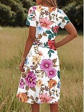 preiswerte Blumenkleider-Damen Minikleid T-Shirt-Kleid Sommerkleid A Linie Kleid Urlaub Lässig Strand Täglich Ferien Date Normale Passform Blumen Grafik Kurzarm V Ausschnitt Rosa Blau Purpur Sommer