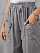 abordables Pantalon uni en coton et lin-Femmes Pantalon en coton et lin Slacks Mode Streetwear Longueur complète Naturel Uni Avec Poches Taille Élastique Confortable Sortir Week-end Chameau Noir Rose Bleu Été Coupe régulière