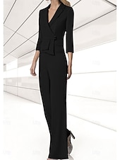 abordables Costumes-pantalons pour maman-Ensemble pantalon 2 pièces mère de la mariée invité de mariage élégant encolure en V longueur de sol chiffon extensible manches 3/4 wrap inclus avec boutons 2025 taille personnalisée gratuite