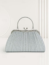 ieftine Genți De Seară &amp; Plicuri-Poșetă de seară plisată cu sclipici pentru femei, cu mâner vintage auriu – geantă elegantă și formală pentru nunți, petreceri și cocktailuri