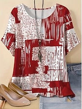 voordelige Kunst &amp; Design t-shirt-Dames Zomer tops Abstract Stijlvol Korte mouw Strakke ronde hals Normale tops Dagelijks Rood blauw Khaki Zomer
