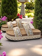 preiswerte Rutschsandalen-Damen-Sandalen im Boho-Stil in Blau mit Webmuster – Plateau-Slipper im Ethno-Stil für Strandurlaube und lässige Sommeroutfits