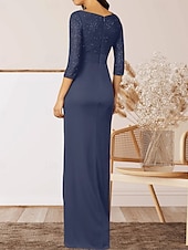 cheap Floor Length-Mermaid / Trumpet Mother of the Bride Dress Wedding Guest Elegant Sparkle &amp; Shine Crew Neck Floor Length Chiffon Lace 3/4 Length Sleeve with Lace Ruffles Split Front