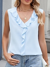 ieftine Top simplu-Pentru femei Camisole Tank Top Culoare solidă Zilnic Casual Fără manșon În V Topuri obișnuite Zilnic Bufantă Negru Alb Albastru piscină Fucsia Vară