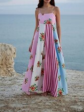 abordables concevoir des robes en coton et lin-Femmes Robe Longue Maxi Robe Robes en coton et lin Robe Décontractée Mode Extérieur Soirée Fête Coupe régulière Fleur Sans manches Bretelles spaghetti Rose Claire Été