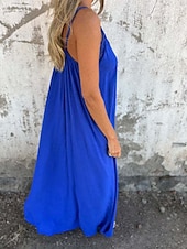 abordables concevoir des robes en coton et lin-Femmes Robe Longue Maxi Robe Robes en coton et lin Robe Décontractée Robe d&#039;été Robe Nuisette Mode Moderne Quotidien Week-end Coupe régulière Uni Sans manches Bretelles Noir Bleu Vert Kaki Été