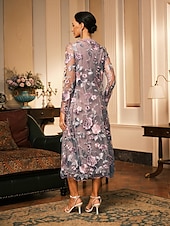 billiga Kappor och trenchcoats-Dam Kappa Andningsfunktion Spets Broderad Elegant Blommig Formell Bröllop Fest Lång Rund halsringning Lös passning Långärmad Ytterkläder Grå rosa Svart Vinröd Sommar Vår