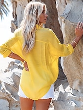 abordables Hauts Unis pour Femmes-Femmes Chemise Couleur Unie Élégant ancien Occasionnel manche longue Col de chemise Hauts Réguliers Quotidien Fête Blanche Jaune Vert Claire Rose Claire Violet Été Printemps